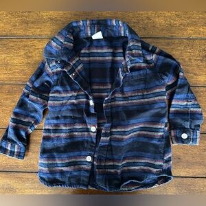 Old Navy Kids Button Down Shirt - Navy and Multicolor Stripes